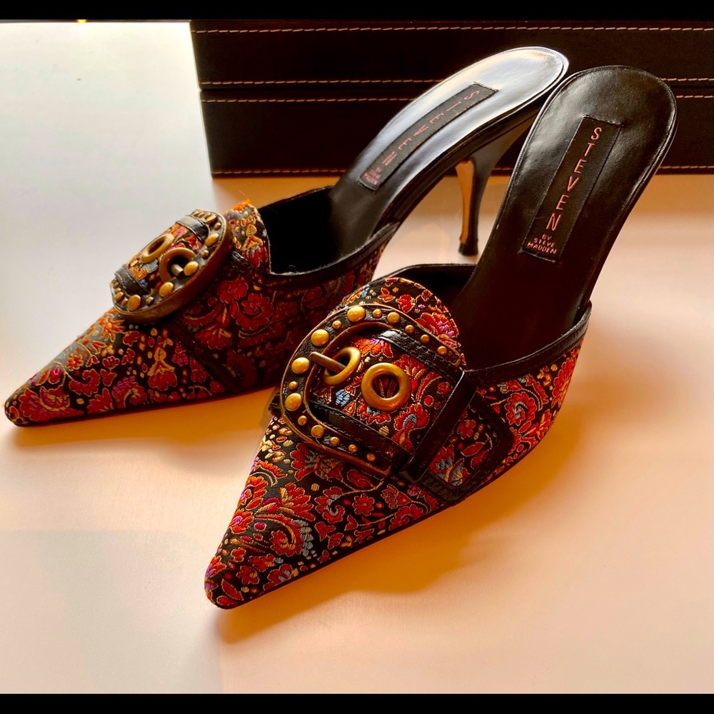 Steven by Steve Madden Embroidered Buckle Mule 3/4